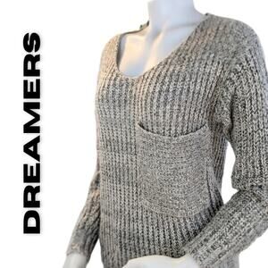 Dreamers Oversized Chunky Fuzzy Knit Gray Long Sleeve V-Neck Sweater Size Small